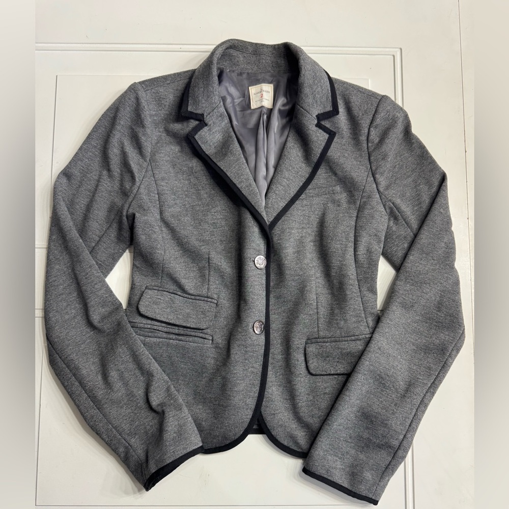 Gap The Academy Blazer Gray Black Trim Fitting Button Details Womens Size 2